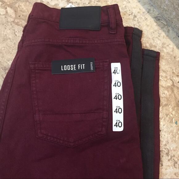 ZARA MAN Burgundy Loose Fit Racer Stripe Cropped Jeans 31x23 Denim Mens NWT - Picture 8 of 8